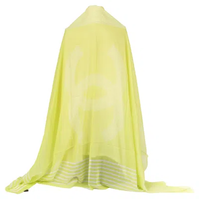 Pre-owned Chanel New  Chartreuse White Stripe Shawl Scarf