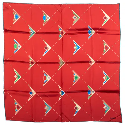 Pre-owned Chanel New  Geometric Logo Red Silk Scarf
