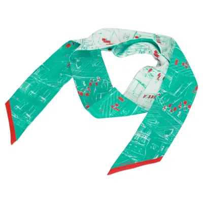 Pre-owned Chanel New  Green Roofs Silk Twilly Scarf
