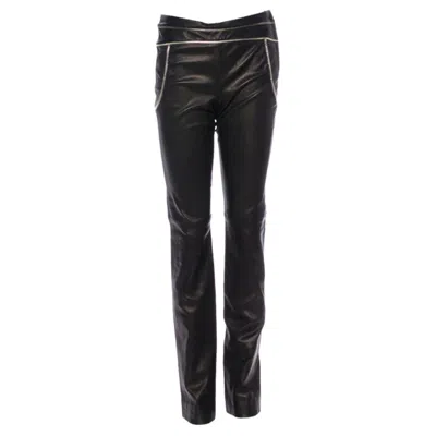 Pre-owned Chanel New  Lambskin Stretch Skinny Leather Pants With Metallic Trim Cc Logo 38 In Black