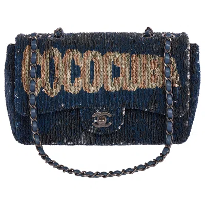 Pre-owned Chanel New  Mint Coco Cuba Sequins Bag Blue In Box