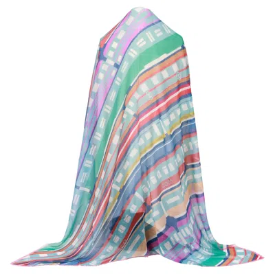 Pre-owned Chanel New  Multicolor Stripe Cashmere Scarf 52" Shawl In Gray