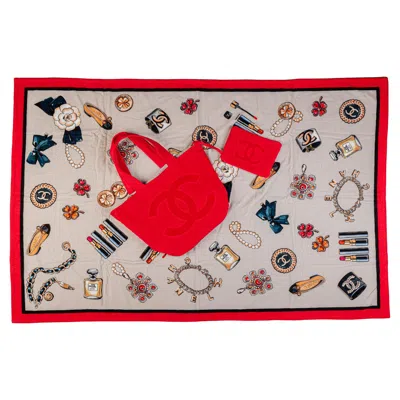 Pre-owned Chanel New  Red Beach Towel And Tote Set Iconic Design