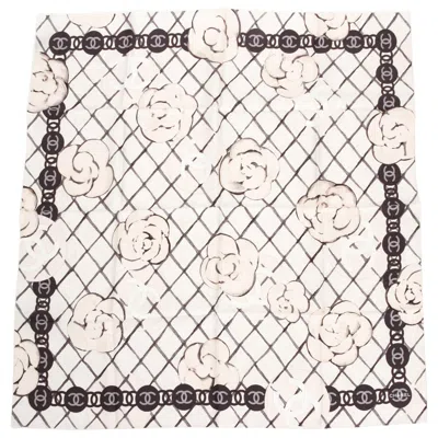 Pre-owned Chanel New  White Camellia Silk Scarf