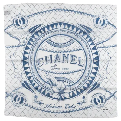 Pre-owned Chanel New Havana Cuba Scarf White Blue