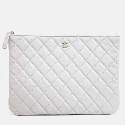 Pre-owned Chanel New Medium Grey Caviar Leather Clutch In Gray