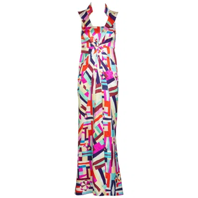 Pre-owned Chanel New Multicolored Print Cut Out Back Maxi Dress Cruise 2016 New With Tags In Gray