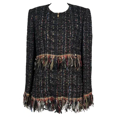 Pre-owned Chanel New Paris / Cosmopolite Ribbon Tweed Jacket 42 Fr In Black