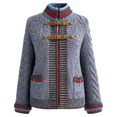 Pre-owned Chanel New Paris / Salzburg Tyrolean Knit Jacket 42 Fr In Gray