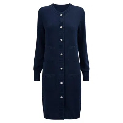 Pre-owned Chanel New Timeless Cc Turnlock Navy Cashmere Cardigan 38 Fr In Blue