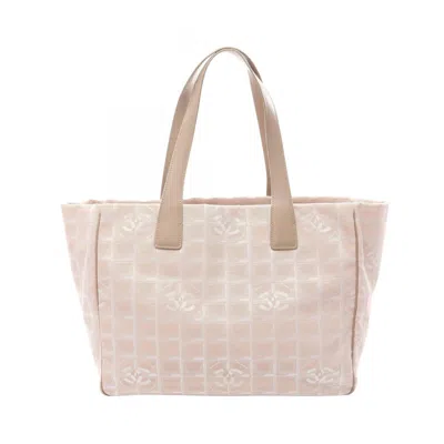 Pre-owned Chanel New Travel Line Beige Nylon Canvas Leather Tote Bag () In Sand