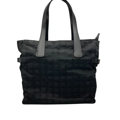 Pre-owned Chanel New Travel Line Black Jacquard Leather Tote Bag ()
