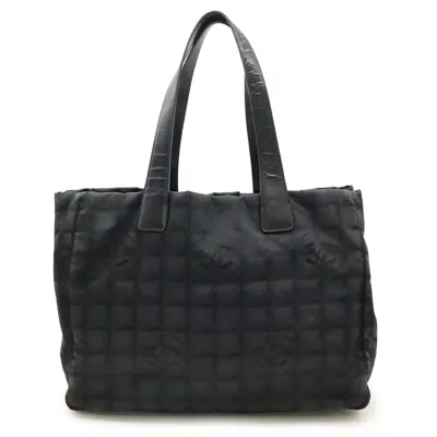 Pre-owned Chanel New Travel Line Black Jacquard Leather Tote Bag ()