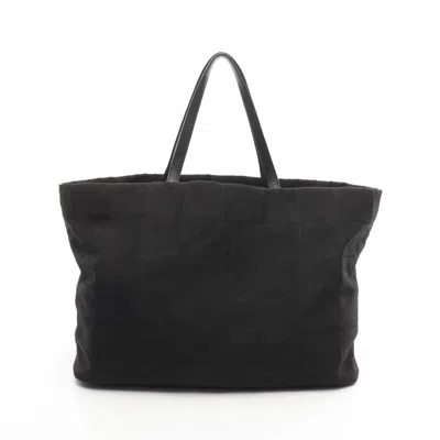 Pre-owned Chanel New Travel Line Black Leather Nylon Canvas Tote Bag ()