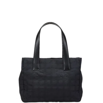 Pre-owned Chanel New Travel Line Canvas Leather Handbag Tote Bag () In Black