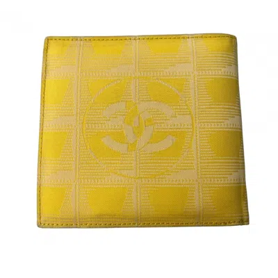 Pre-owned Chanel New Travel Line Canvas Leather Wallet (bi-fold) () In Yellow