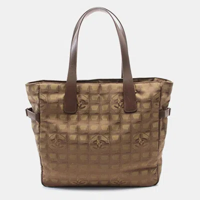 Pre-owned Chanel New Travel Line Gm Tote Shoulder Bag Leather Nylon Canvas Khaki