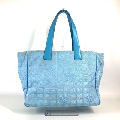 Pre-owned Chanel New Travel Line Jacquard Leather Shoulder Bag Tote Bag () In Blue