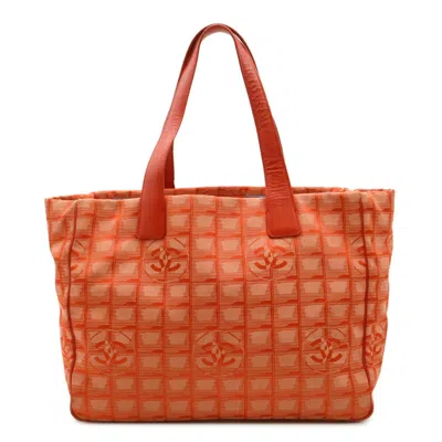 Pre-owned Chanel New Travel Line Jacquard Leather Shoulder Bag Tote Bag () In Orange