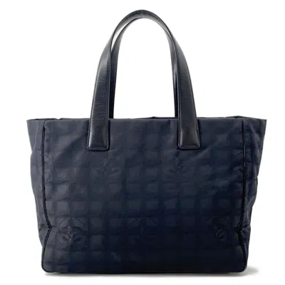 Pre-owned Chanel New Travel Line Jacquard Leather Tote Bag () In Black