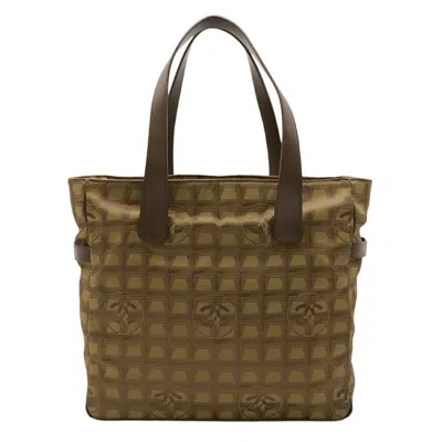 Pre-owned Chanel New Travel Line Khaki Jacquard Leather Shoulder Bag Tote Bag () In Brown
