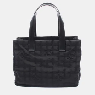Pre-owned Chanel New Travel Line Mm Hand Tote Bag Leather Nylon Canvas Black