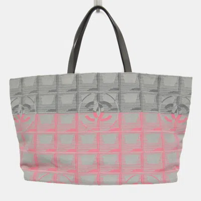 Pre-owned Chanel New Travel Line Nylon Canvas Tote Bag Gray Pink