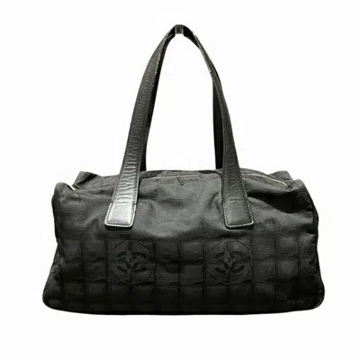 Pre-owned Chanel New Travel Line Nylon Leather Boston Bag Handbag () In Black