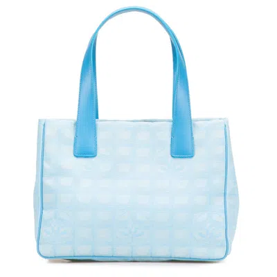 Pre-owned Chanel New Travel Line Nylon Leather Handbag Tote Bag () In Blue