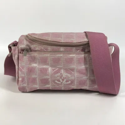 Pre-owned Chanel New Travel Line Pink Nylon Canvas Leather Pochette Shoulder Bag ()