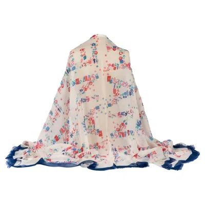 Pre-owned Chanel New White Blue Cashmere Shawl