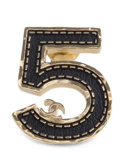 Pre-owned Chanel No. 5 Cc Brooch In Gold