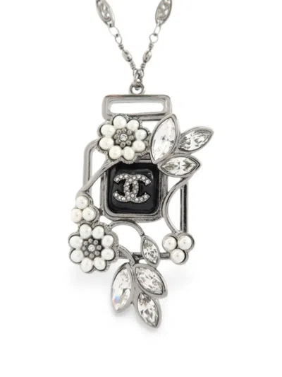 Pre-owned Chanel No5 Perfume Bottle Cc Necklace In Silver