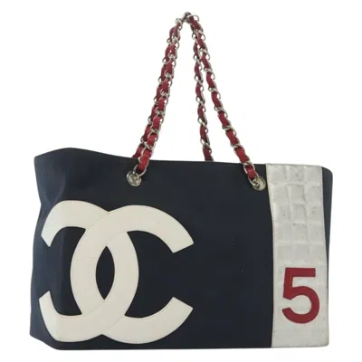 Pre-owned Chanel No.5 Tote Canvas And Leather Canvas Bag () In Blue