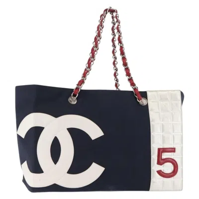 Pre-owned Chanel No.5 Tote Canvas And Leather Canvas Bag () In Blue