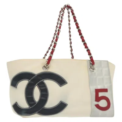 Pre-owned Chanel No.5 Tote Canvas And Leather Canvas Bag () In White