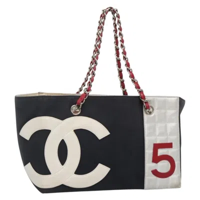 Pre-owned Chanel No.5 Tote Canvas And Leather Canvas Shoulder Bag Bag () In Blue