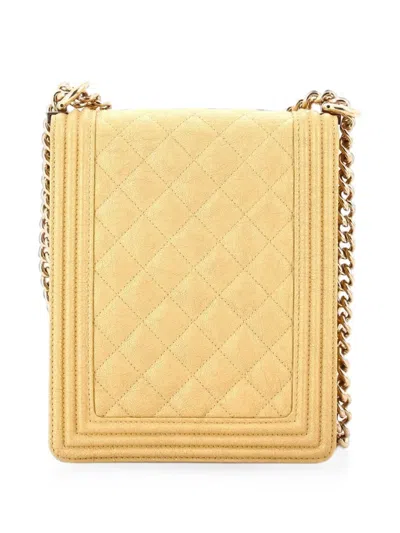 Pre-owned Chanel North South Boy Flap Bag Quilted Caviar Small Shoulder Bag In Gold
