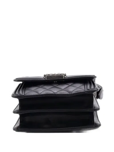Pre-owned Chanel North South Boy Flap Bag Quilted Lambskin Small Crossbody Bag In Black