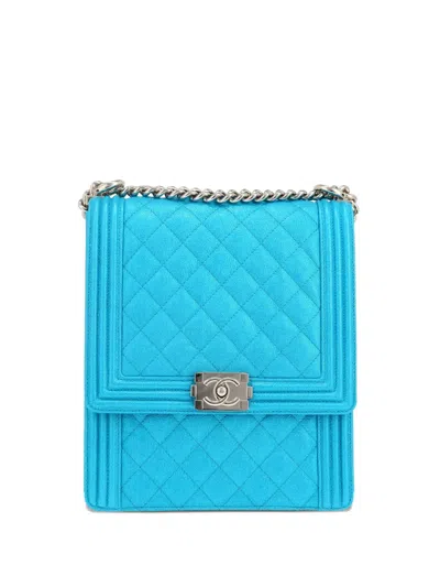 Pre-owned Chanel North South Boy Shoulder Bag In Blue
