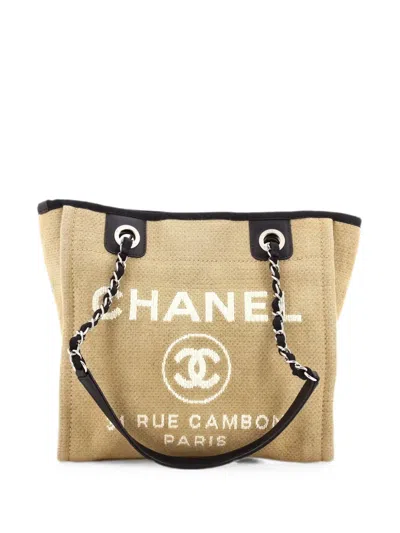 Pre-owned Chanel North South Deauville Canvas Small Tote Bag In Brown