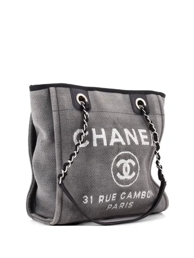 Pre-owned Chanel North South Deauville Canvas Small Tote Bag In Gray