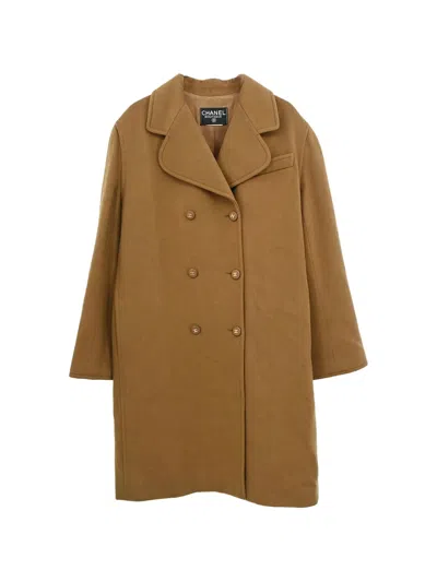 Pre-owned Chanel Notched-lapels Wool Double-breasted Coat In Brown