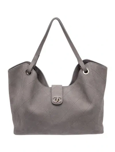 Pre-owned Chanel Nubuck Maxi Shopping Bag In Grey