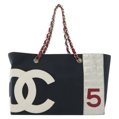 Pre-owned Chanel Numero 5 Canvas Tote Bag () In Blue
