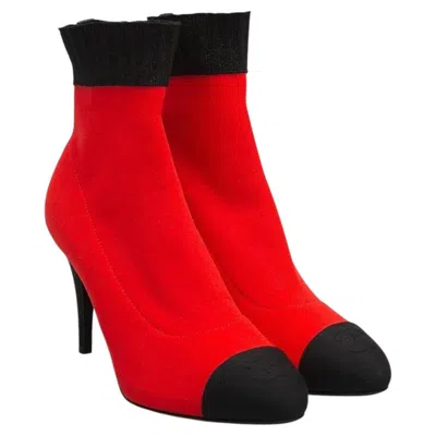 Pre-owned Chanel Nwob  2019 Red & Black Knit Sock Booties, Size 41