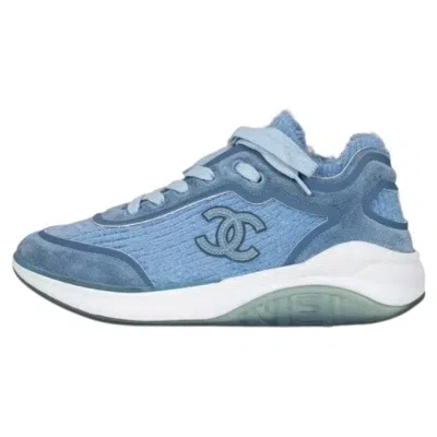 Pre-owned Chanel Nwob  Blue Long-pile Sneakers Sz.37