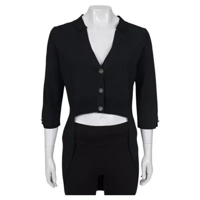 Pre-owned Chanel Nwot  Black V-neck Cardigan Never Worn Sz.42/xl