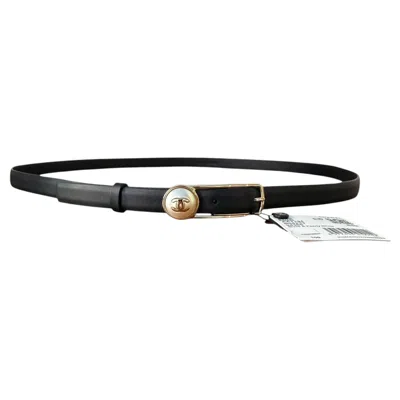 Pre-owned Chanel Nwt Black Leather Belt W/ Pearl Cc Buckle Sz 100/ 40"