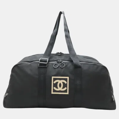 Pre-owned Chanel Nylon Black Beige Sport Line Boston Bag